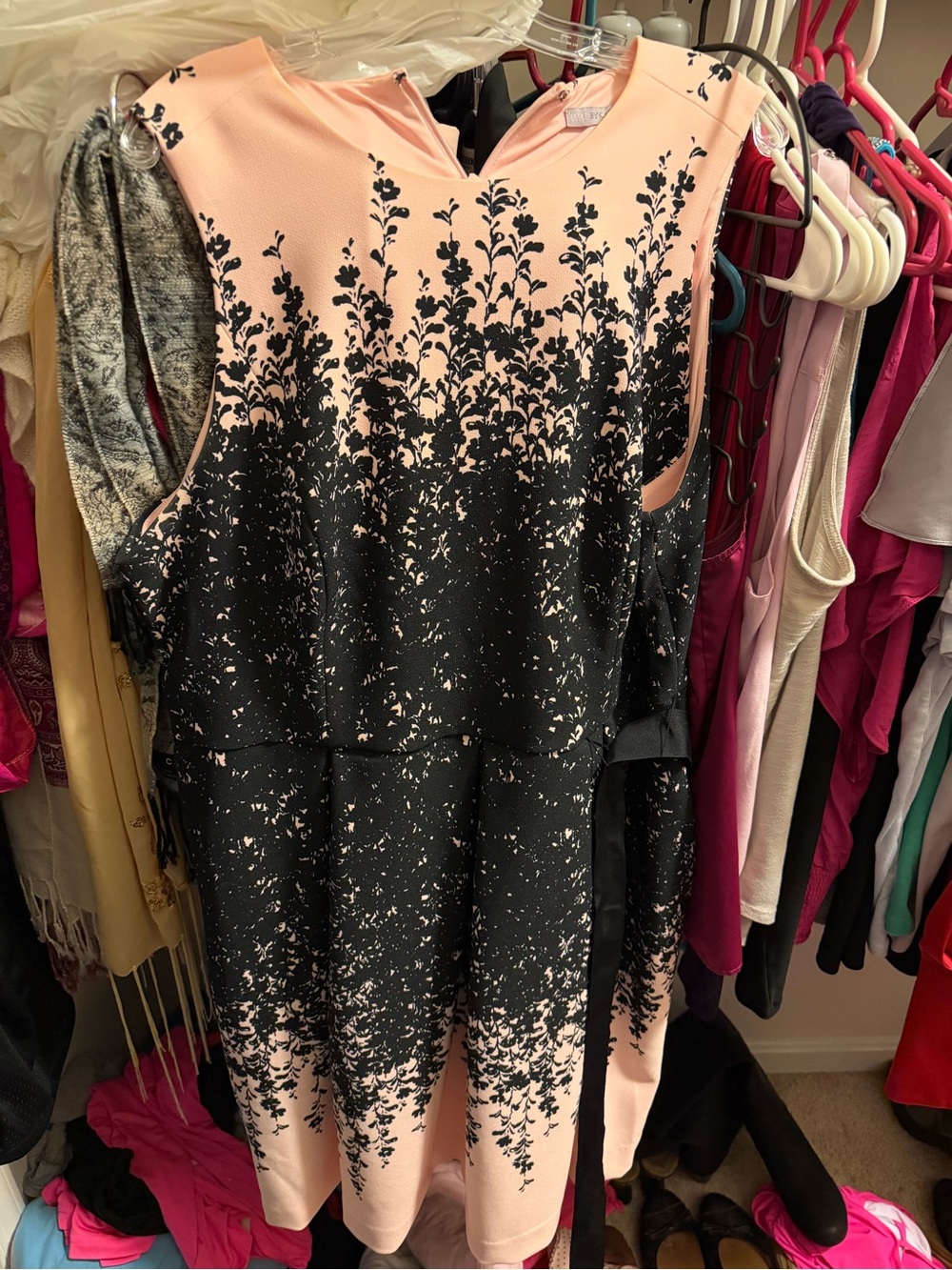 Sleeveless Pink & Black Floral Ombre Dress